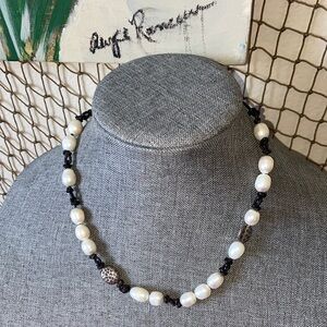 TICA ROSA BAROQUE PEARLS ON LEATHER CORD 925 SILVER NECKLACE